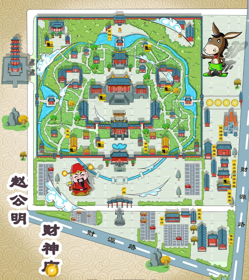 成华寺庙类手绘地图
